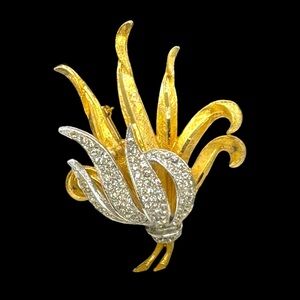 Vintage Signed Coro Gold & Silver Tone Pave Rhinestone Brooch